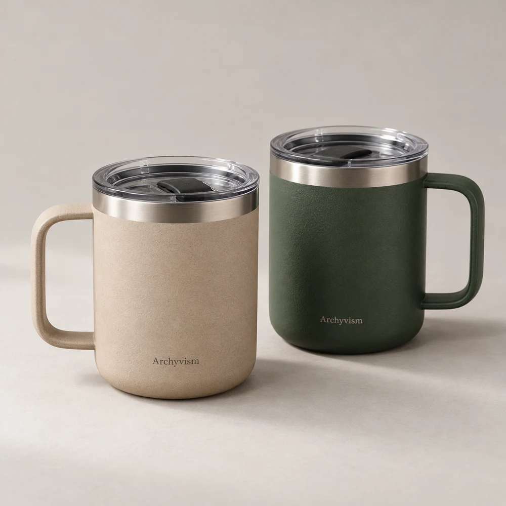 Overland Mug Pair in Sandstone / Forest, 2 × 450 ml
